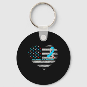 Usa Flag Diabetes Awareness Heart Family Support Keychain