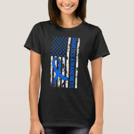 USA Flag Diabetes Awareness T1D Blue Ribbon Suppor T-Shirt