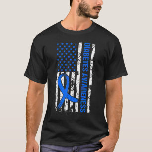 USA Flag Diabetes Awareness T1D Blue Ribbon Suppor T-Shirt