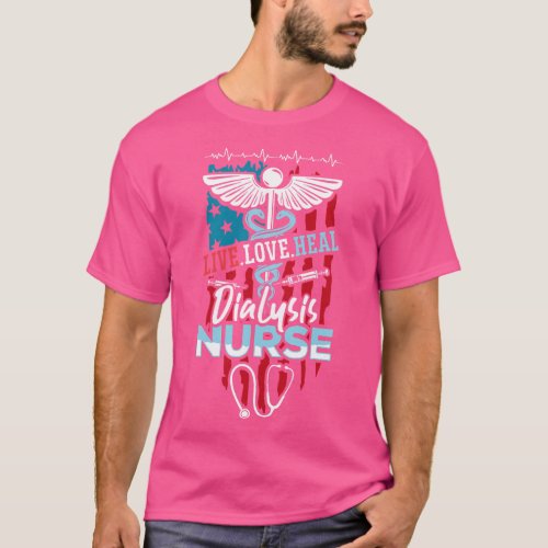 USA Flag Dialysis _ Medical Nursing Certified Dial T_Shirt