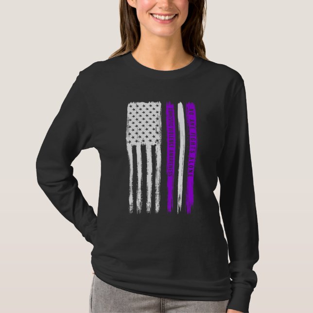 Usa Flag Domestic Violence Awareness Month Purple  T-Shirt (Front)