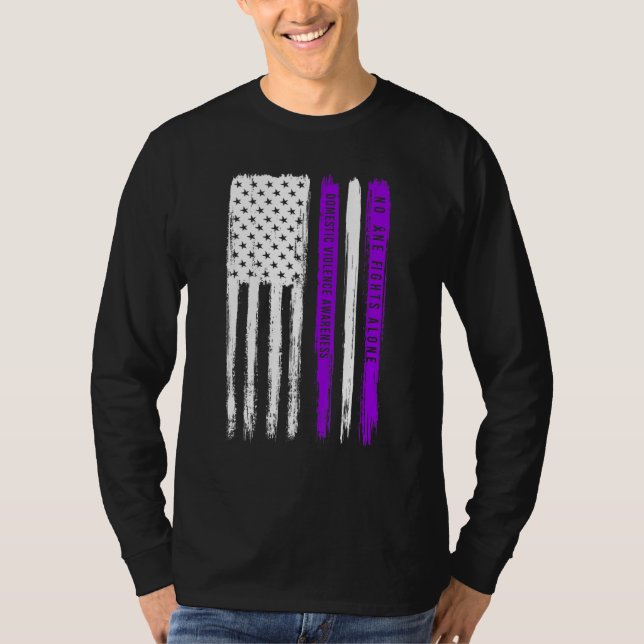 Usa Flag Domestic Violence Awareness Month Purple  T-Shirt (Front)