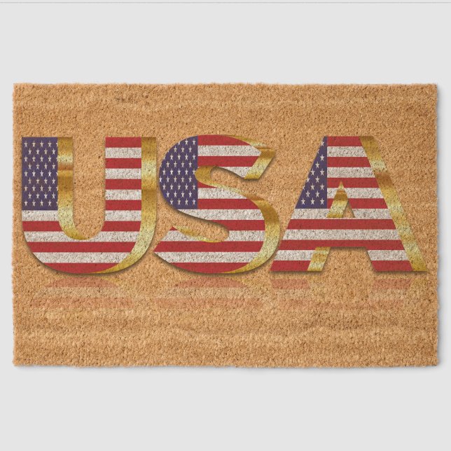 USA Flag Doormat American Patriotic Fiber Doormat (Front)