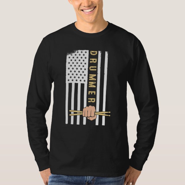 Usa Flag Drum Sticks Cool Patriotic American Drumm T-Shirt (Front)