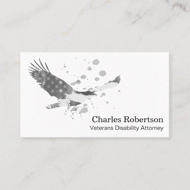 *~*  USA Flag Eagle American Grey Gray on White Business Card (Front)