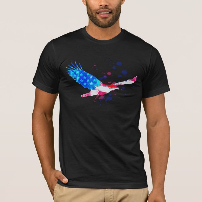 *~*  USA Flag Eagle American Red White Blue Black T-Shirt (Front)