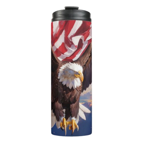  USA Flag EAGLE Patriotic Sun Sky America AP16 Thermal Tumbler