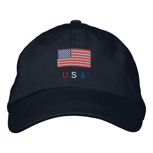 USA Flag Embroidered Baseball Hat (Front)