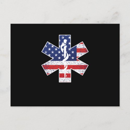 USA Flag EMT Paramedic Caduceus Doctor Nurse EMS A Postcard