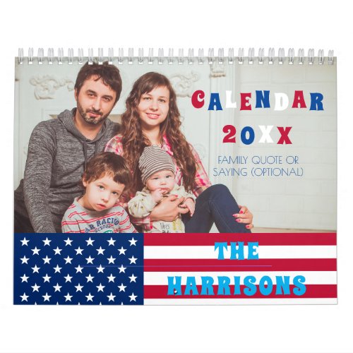USA flag  Family Photo Retro Calendar