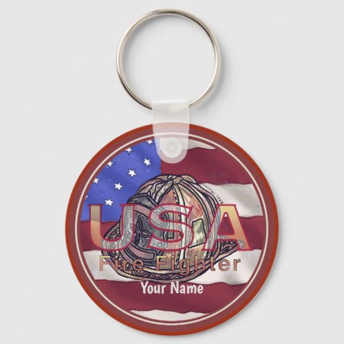 USA Flag Firefighter custom name keychain