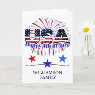 USA flag fireworks 4th of July greeting card