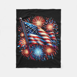 Usa Flag Fireworks Patriotic 4th Of July Fleece Blanket