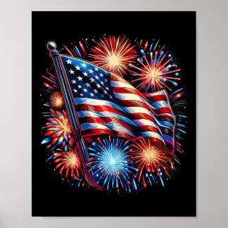 Usa Flag Fireworks Patriotic 4th Of July Poster