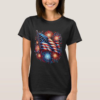 Usa Flag Fireworks Patriotic 4th Of July T-Shirt