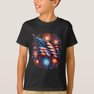 Usa Flag Fireworks Patriotic 4th Of July T-Shirt