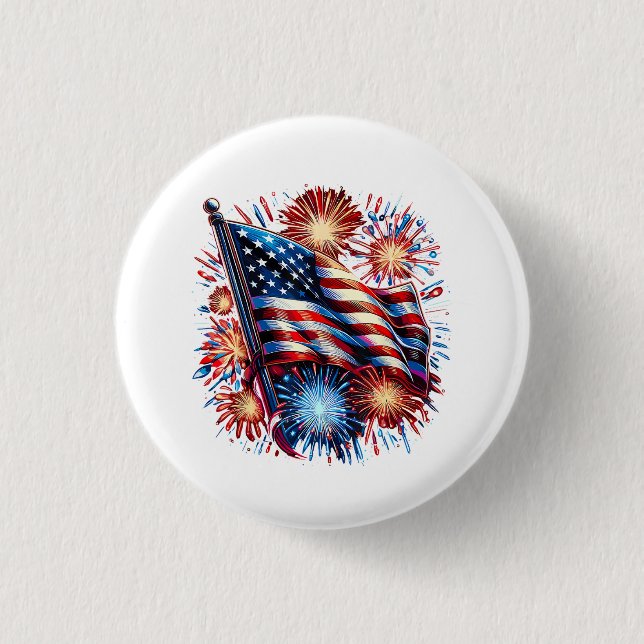 USA Flag Fireworks Patriotic Button (Front)