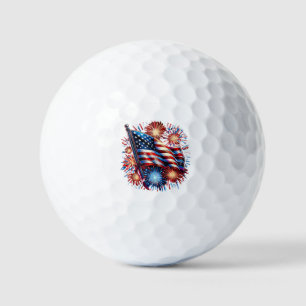 USA Flag Fireworks Patriotic Golf Balls