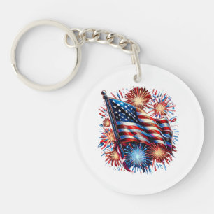 USA Flag Fireworks Patriotic Keychain
