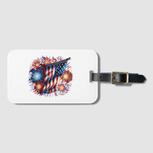 USA Flag Fireworks Patriotic Luggage Tag
