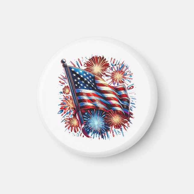USA Flag Fireworks Patriotic Magnet (Front)