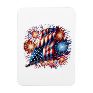 USA Flag Fireworks Patriotic Magnet