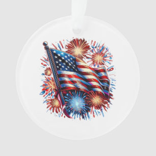 USA Flag Fireworks Patriotic Ornament