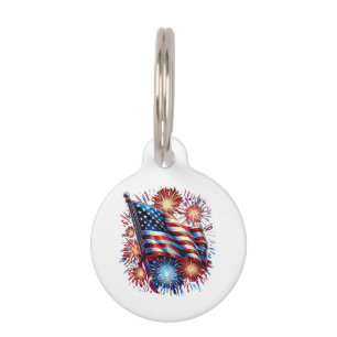 USA Flag Fireworks Patriotic Pet ID Tag