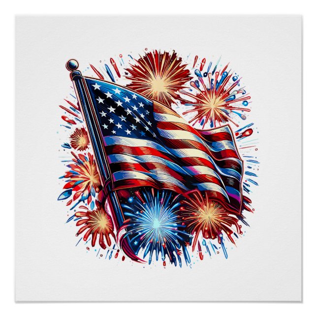 USA Flag Fireworks Patriotic Poster (Front)