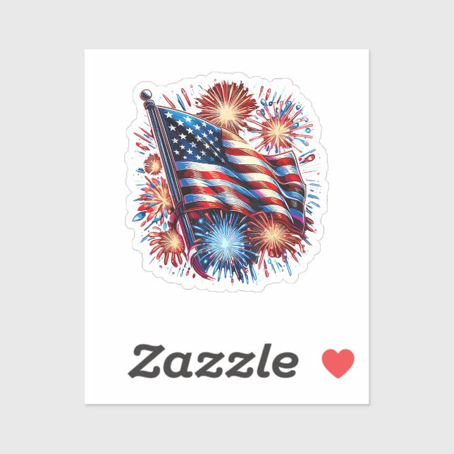 USA Flag Fireworks Patriotic Sticker (Sheet)