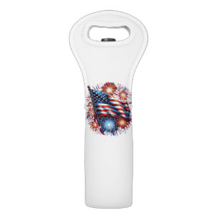 USA Flag Fireworks Patriotic Wine Bag