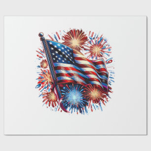 USA Flag Fireworks Patriotic Wrapping Paper