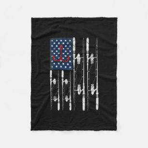 USA Flag Fishing Dad Grandpa Vintage Fishing Dad Fleece Blanket
