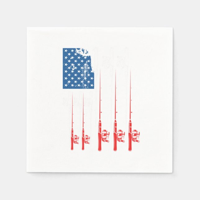 USA Flag Fishing Rod Fisherman Fish Fisher Gift Napkins (Front)