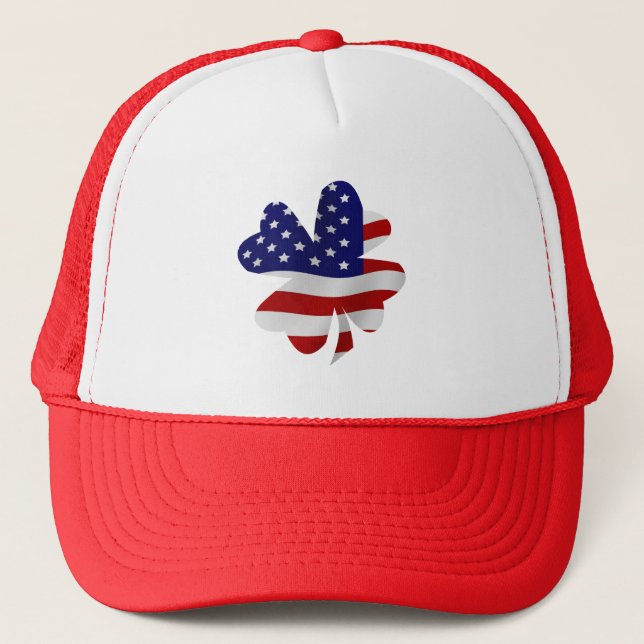 USA Flag Four-Leaf Clover Trucker Hat (Front)