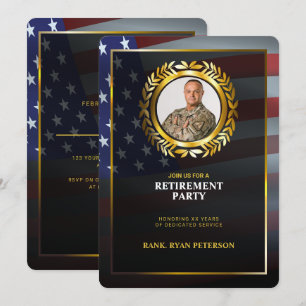 USA Flag   Gold Laurel Leaf   Luxury Retirement Invitation