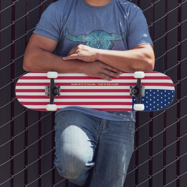 USA Flag Gold Monogram Patriotic American Skater Skateboard (Outdoor 3)