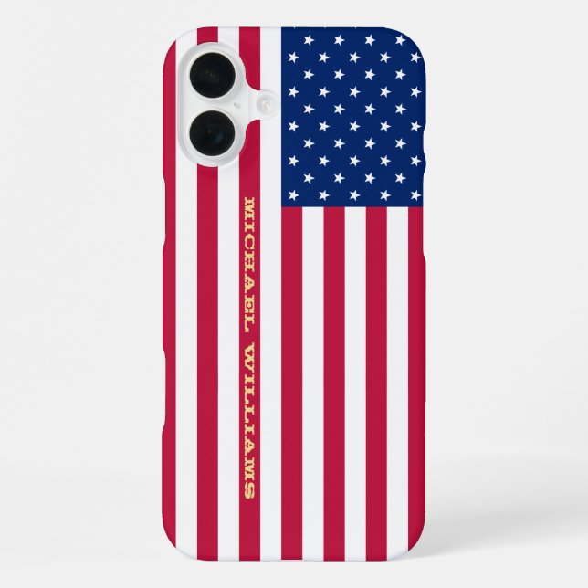USA Flag Gold Monogram Patriotic American Slim Fit iPhone Case (Back)
