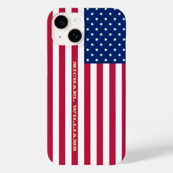 Usa Flag Gold Monogram Patriotic American Stylish Case-mate Iphone 14 Case by iCoolCreate at Zazzle