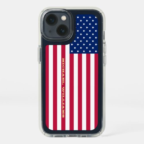 USA Flag Gold Monogram Patriotic American Stylish Speck iPhone 13 Case