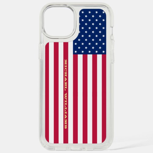 USA Flag Gold Monogram Patriotic American Stylish iPhone 15 Plus Case