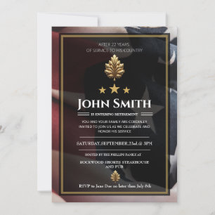USA Flag Gold Oak Military Retirement Invitation