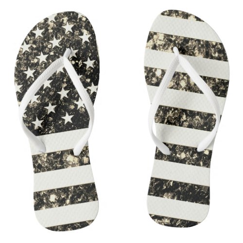 USA flag gold sepia faux sparkles glitters  Flip Flops