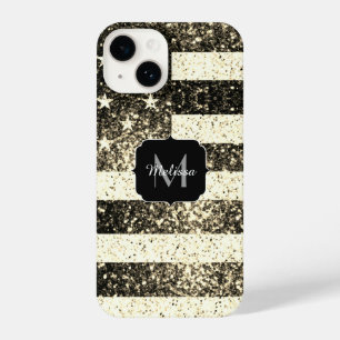 USA flag gold sepia glitter sparkles Monogram iPhone 14 Case