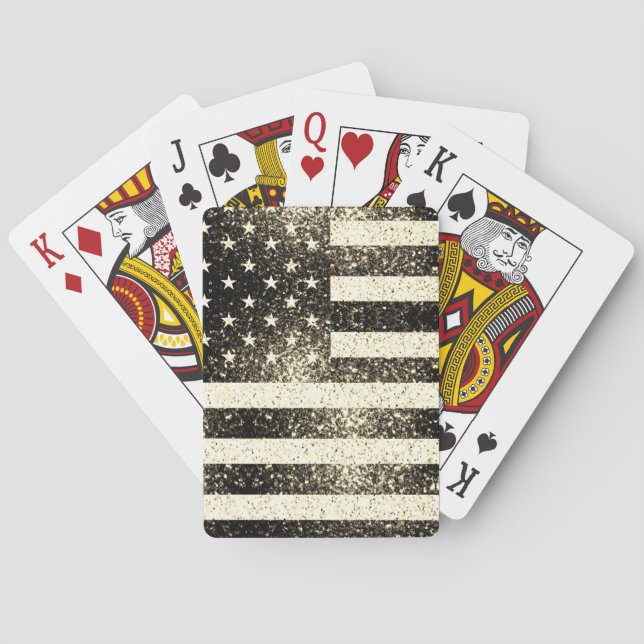 USA flag  gold sepia rustic sparkles glitters Poker Cards (Back)