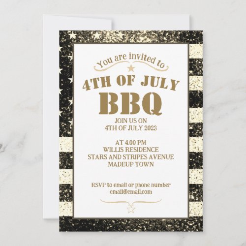USA flag gold sepia sparkles 4th July BBQ party Invitation