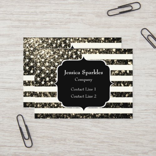 USA flag gold sepia sparkles glitter Monogram Business Card