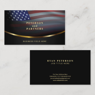 USA Flag | Gradation Concave Gold | Black Business Card