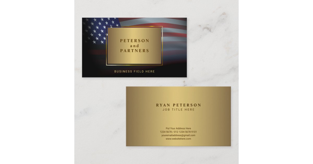 USA Flag | Gradation Gold Frame | Gold Business Card | Zazzle