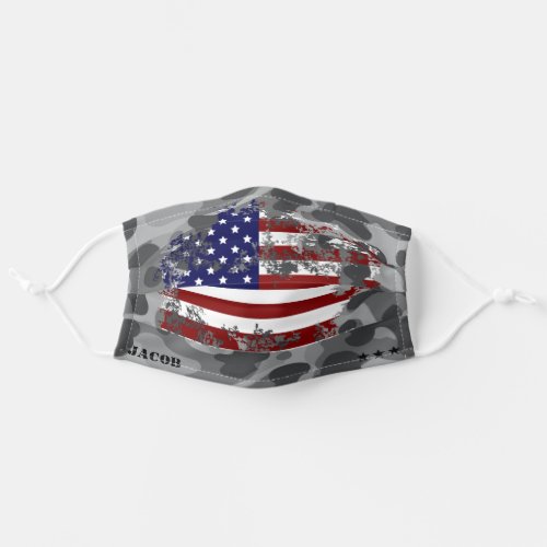 USA Flag Gray Camo Pattern Cool Mens Custom Name Adult Cloth Face Mask